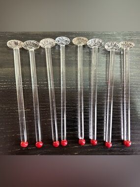 Vintage Hand Blown Glass Drink Stirrers Swizzle Sticks Set of 8